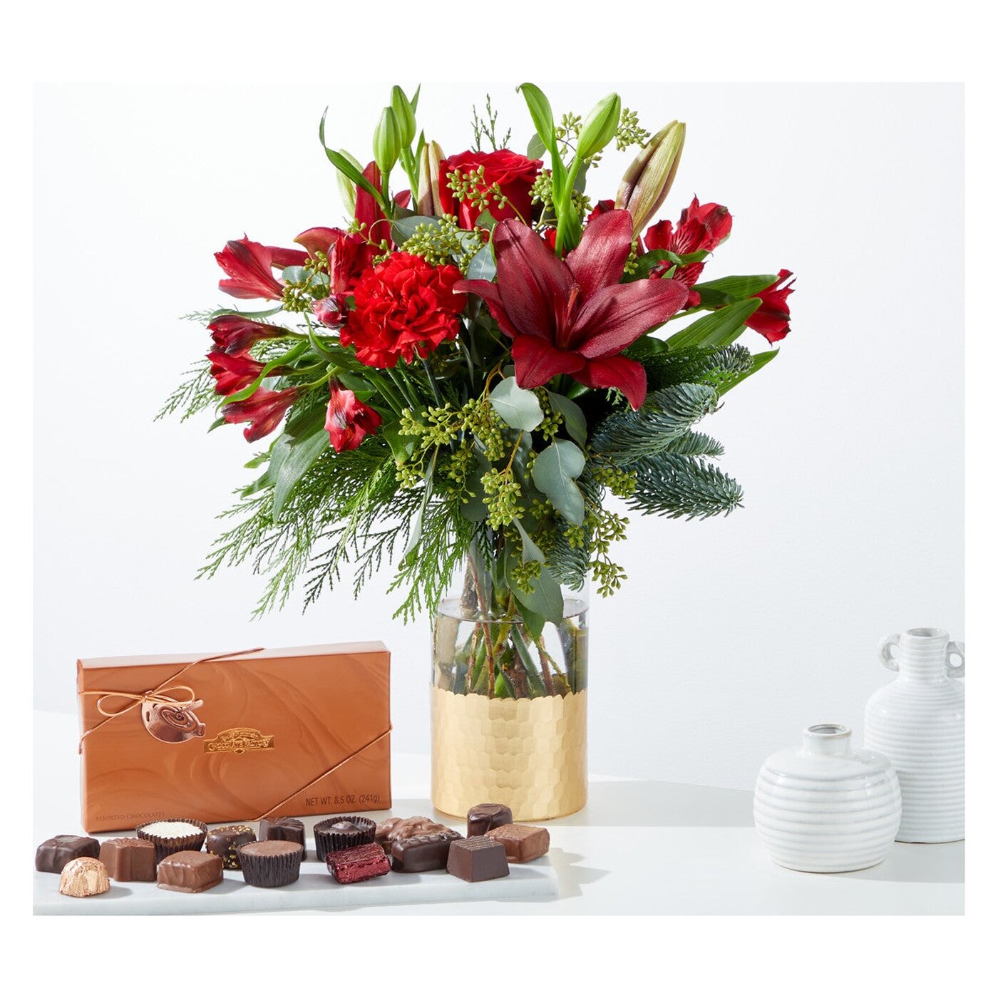 Tidings of Joy Bouquet and Chocolate Gift Set flower arrangement